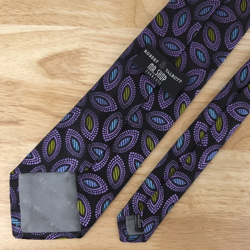 Robert‎ Talbott Best Of Class Black Purple Cats Eye Silk Neck Tie 3.75